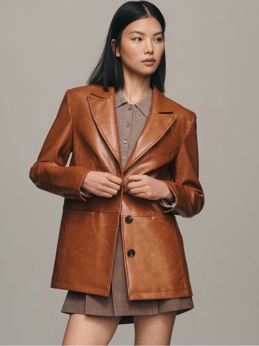 Maeve Faux Leather Blazer Jacket